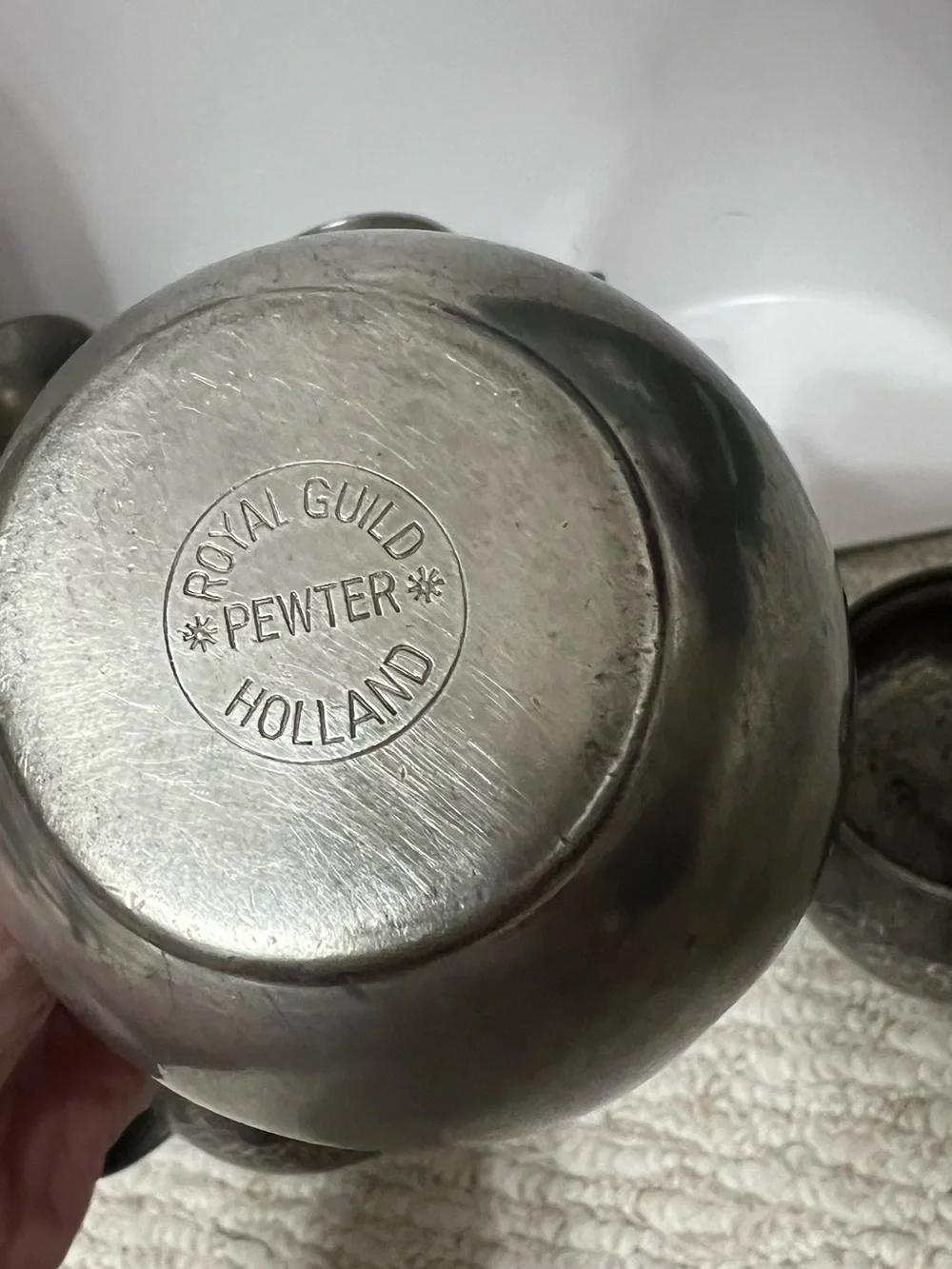 Classic 5 piece Pewter Mug and Creamer Set - Silver Toned